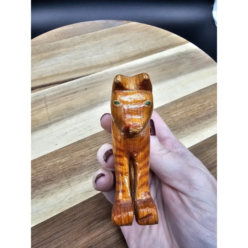Vintage Hand Carved Wooden Orange‎ Cat Arched Back